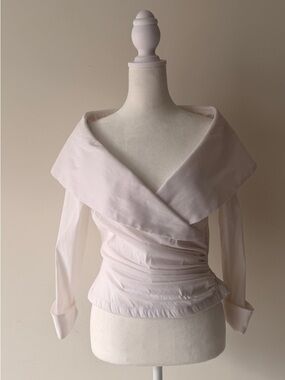 Tadashi Shoji White Off-Shoulder Wrap Top